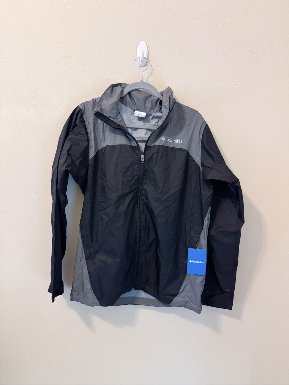 NWT Columbia Black & Gray Waterproof Hooded Jacket, Lightweight